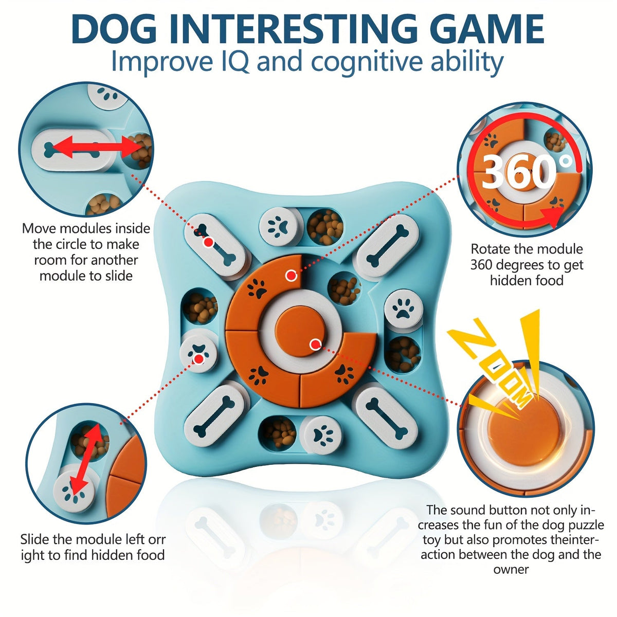 BrainFetch Interactive Puzzle IQ Slow Feeder — Sliding Compartment System, Cognitive Eating Trainer for Dogs