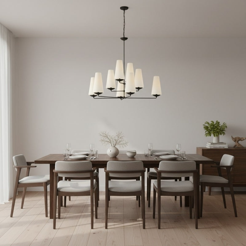 Rowan Tiered vertical Multi-Head Chandelier - Modern Metal and Fabric for Living Rooms and Foyer | Souliia