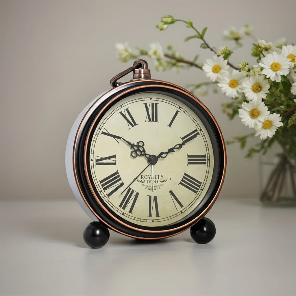 ElegantTime Metal Nightstand Alarm Clock — Quiet Analog Movement, Large Clear Display