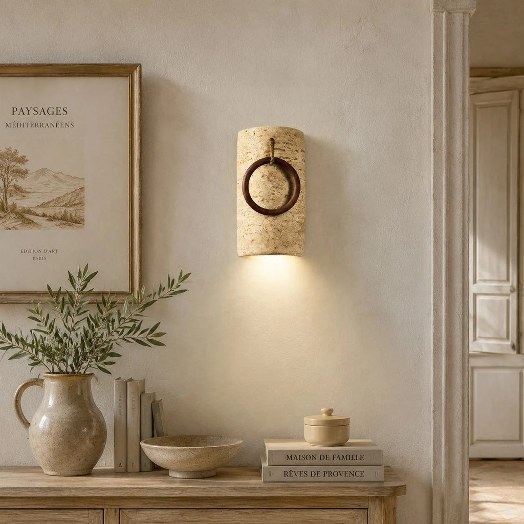 Travertine Wood Ring Wall Sconce | Souliia