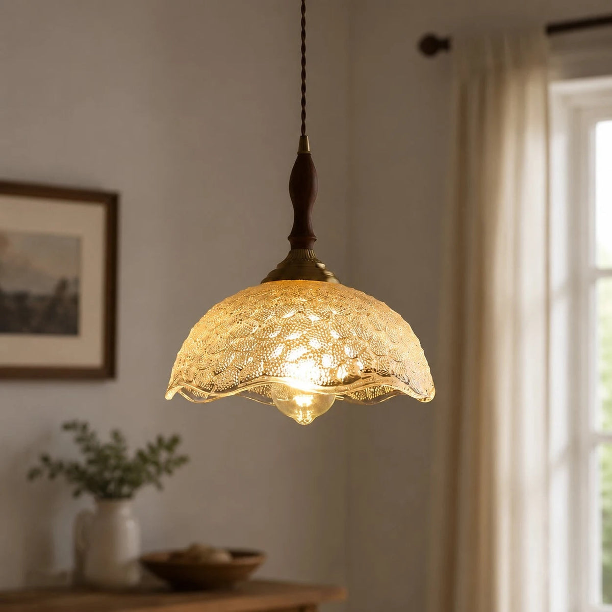 Vintage pendel i bølgekantet glas | Souliia