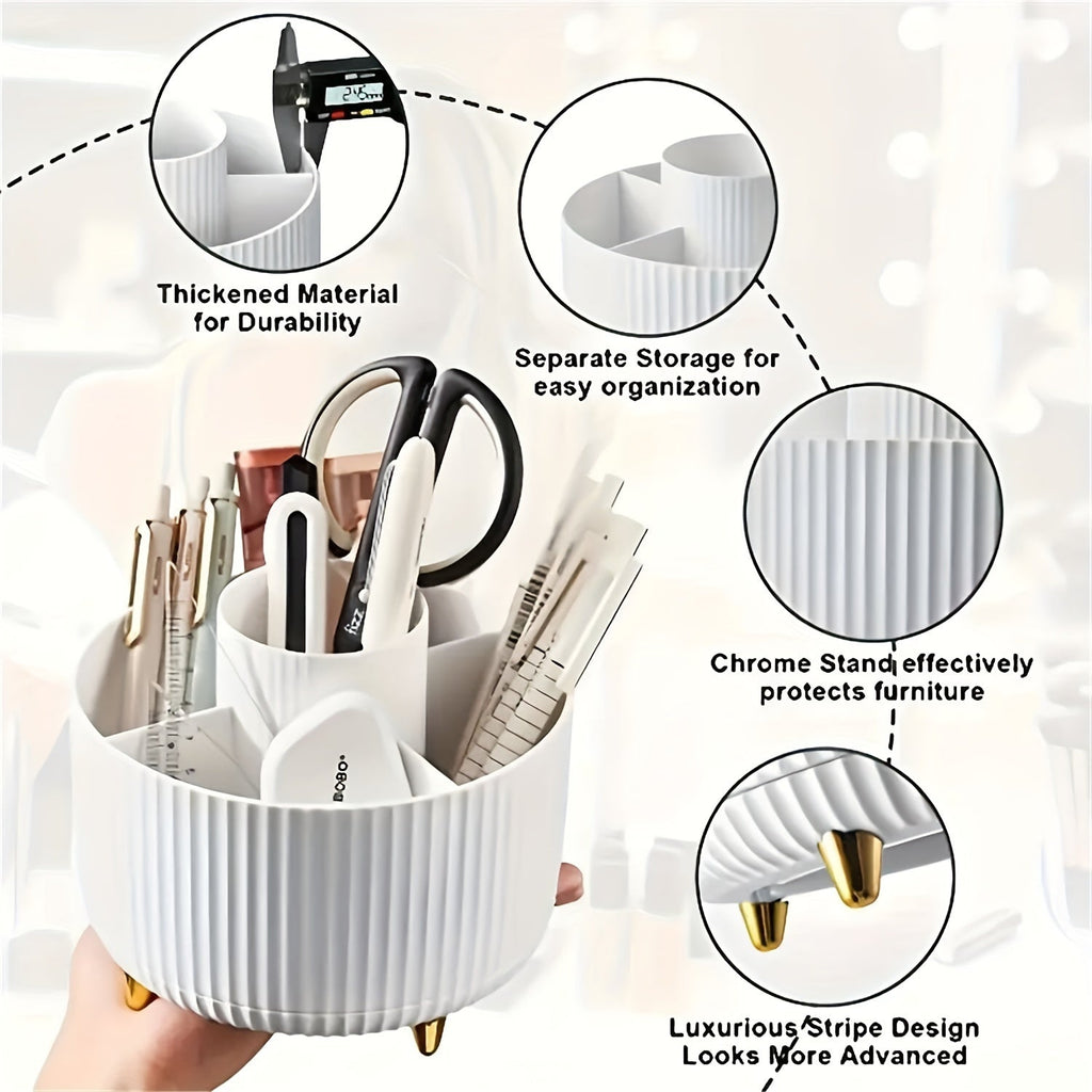Eleganza Clear Plastic Makeup Organizer — 360-Degree Swivel, Five Compartments
