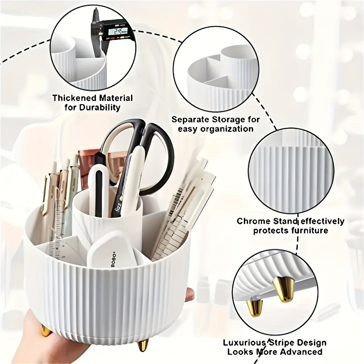 Eleganza Clear Plastic Makeup Organizer — 360-Degree Swivel, Five Compartments