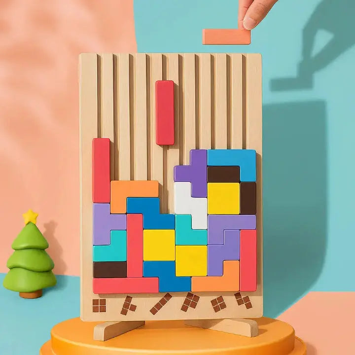 Plateau de puzzle Tetris en bois – Une pause idéale pour l’esprit au travail - Souliia