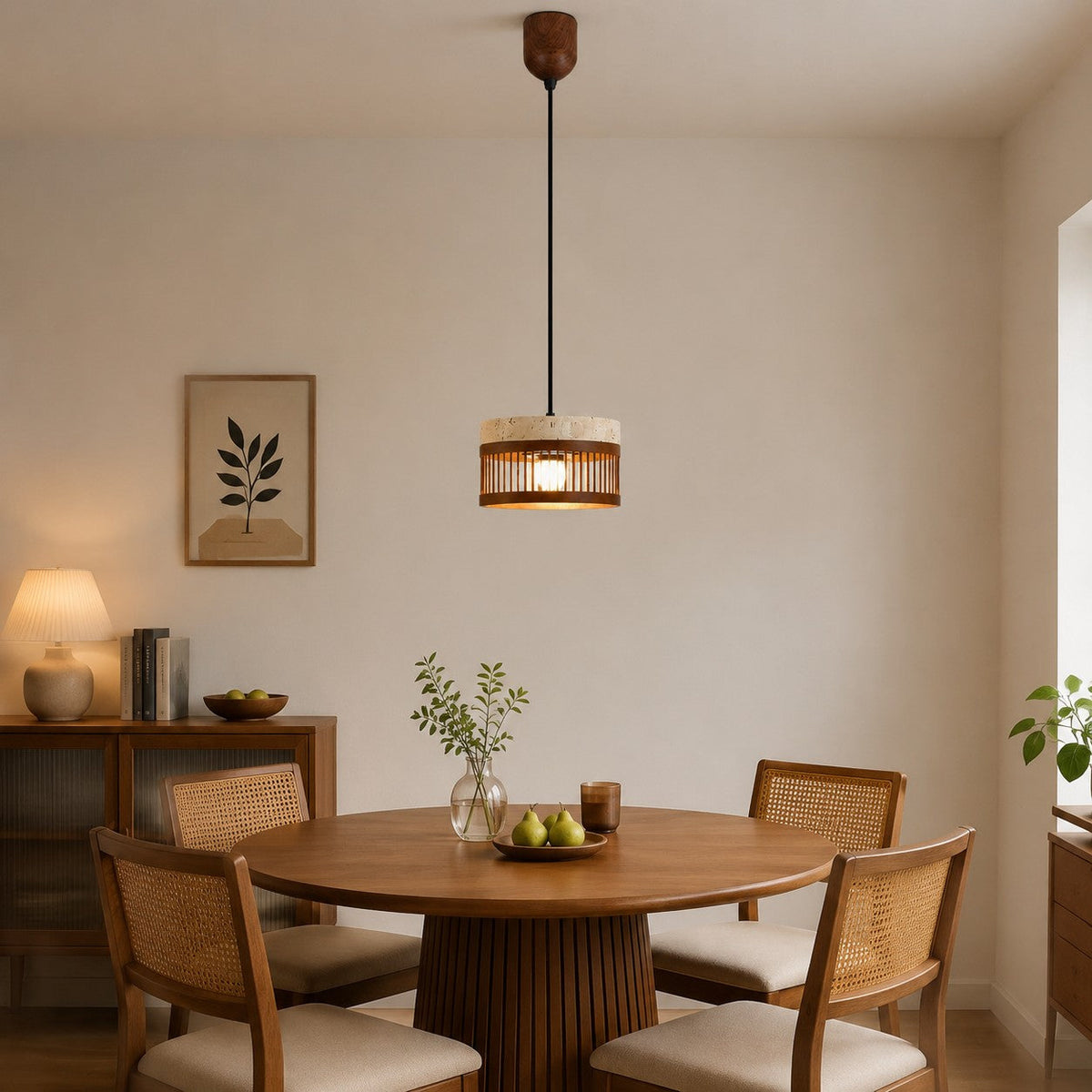 Vintage pendellampe i travertin og metal til spisestuen | Souliia