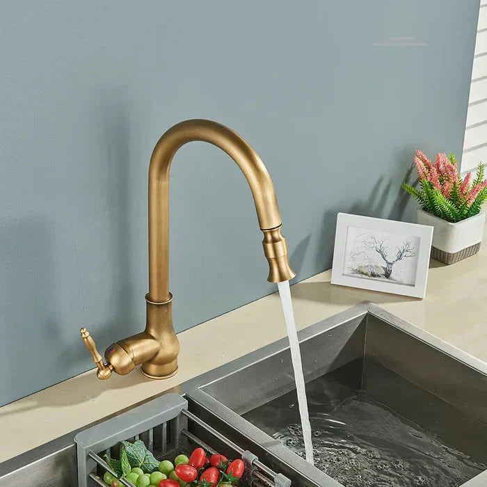 Vintage Brass Kitchen Faucet | Rotating Spout | Single Lever Control | BrassArc - Souliia