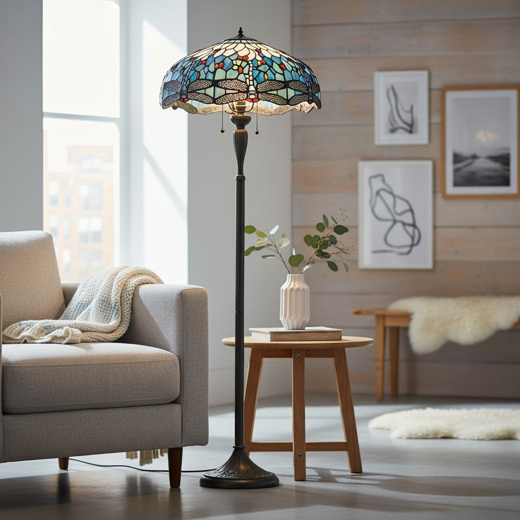 TiffStar Kunstglas Stehleuchte mit Ornamentmuster-Schirm – Stehlampe für Wohnzimmer | Souliia