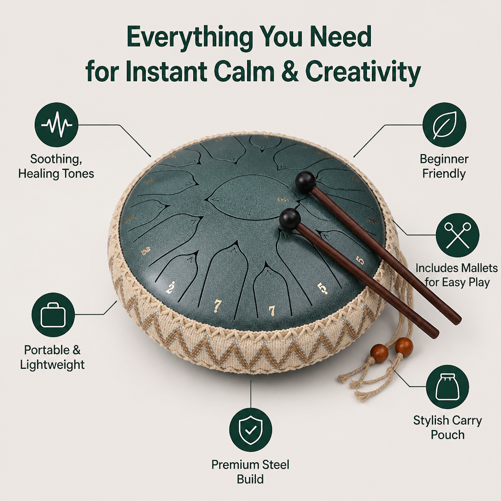 SereniTone Steel Tongue Drum — Instantly Melt Stress and Unlock Your Creative Flow - Souliia