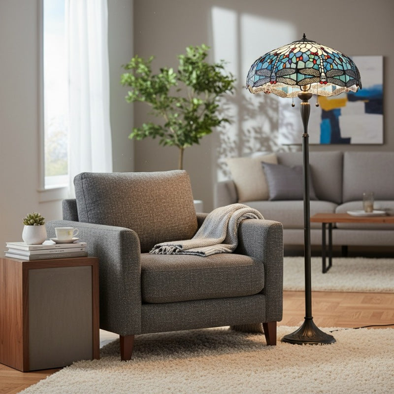 TiffStar Kunstglas Stehleuchte mit Ornamentmuster-Schirm – Stehlampe für Wohnzimmer | Souliia