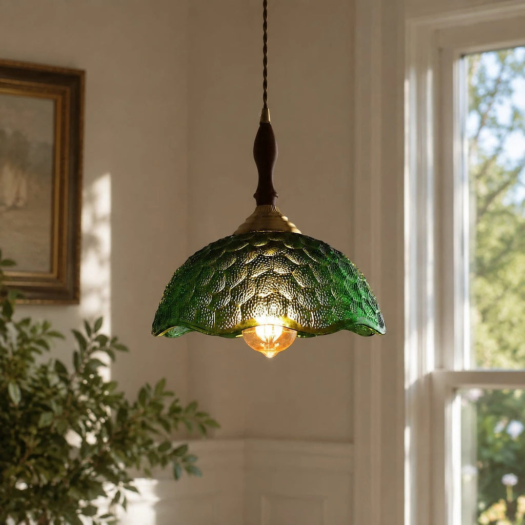 Vintage pendel i bølgekantet glas | Souliia