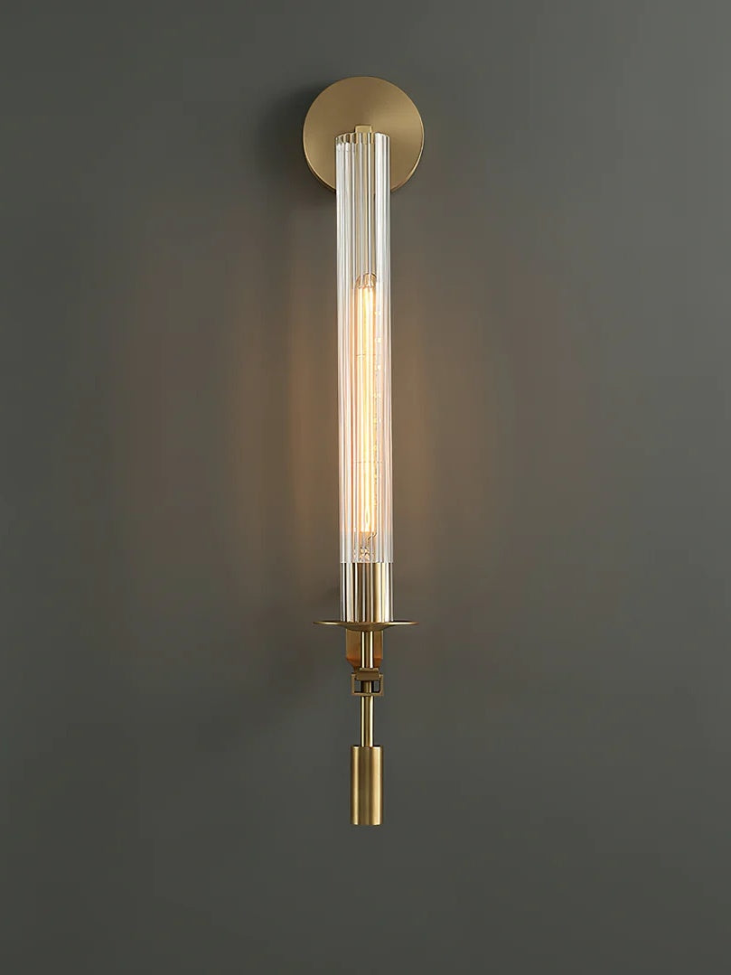 Slim Wall Light with Ribbed Glass and Metallic Modern Frame | Souliia
