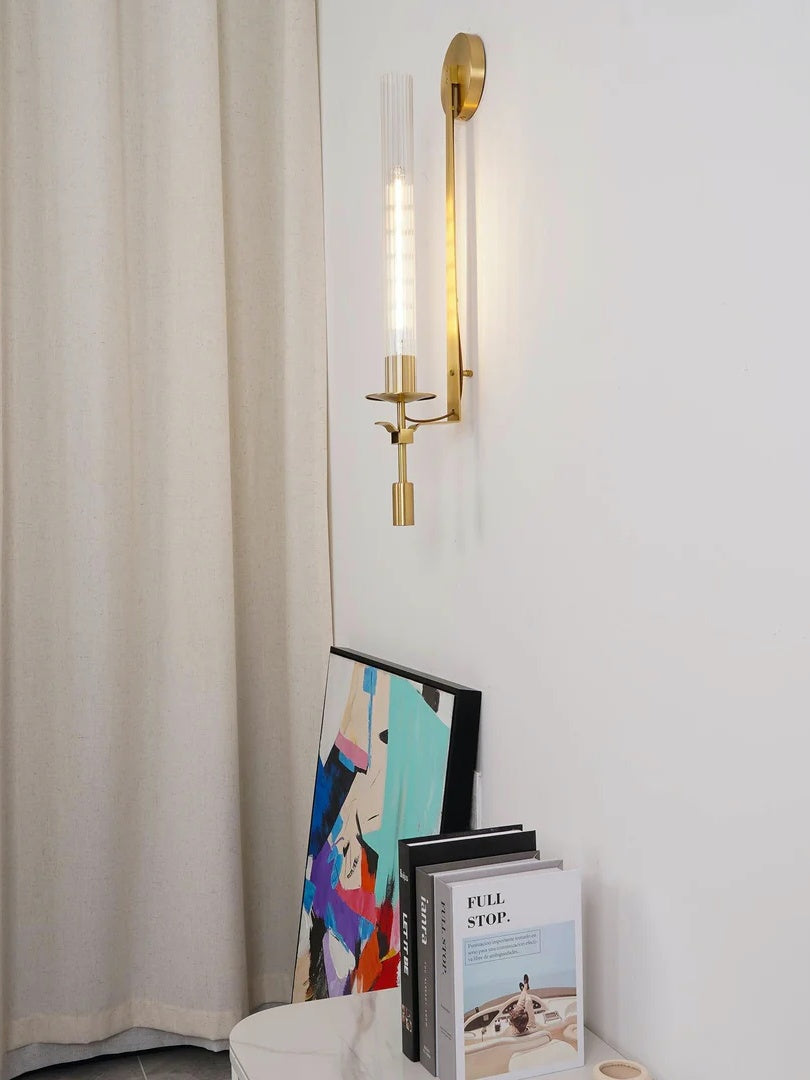 Slim Wall Light with Ribbed Glass and Metallic Modern Frame | Souliia