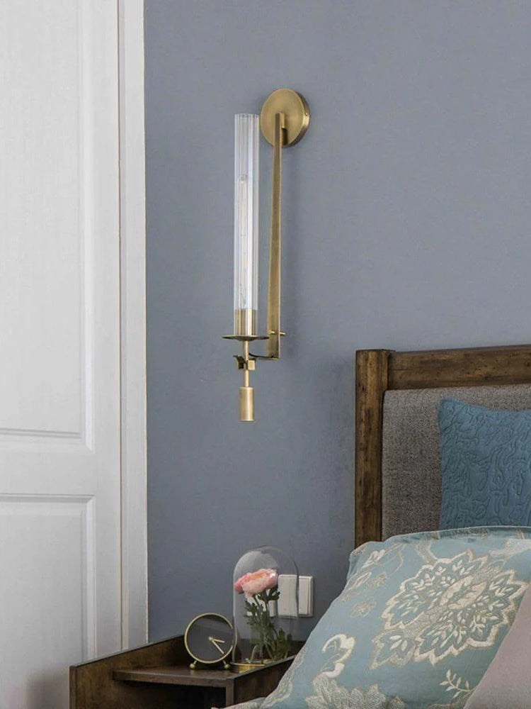 Slim Wall Light with Ribbed Glass and Metallic Modern Frame | Souliia