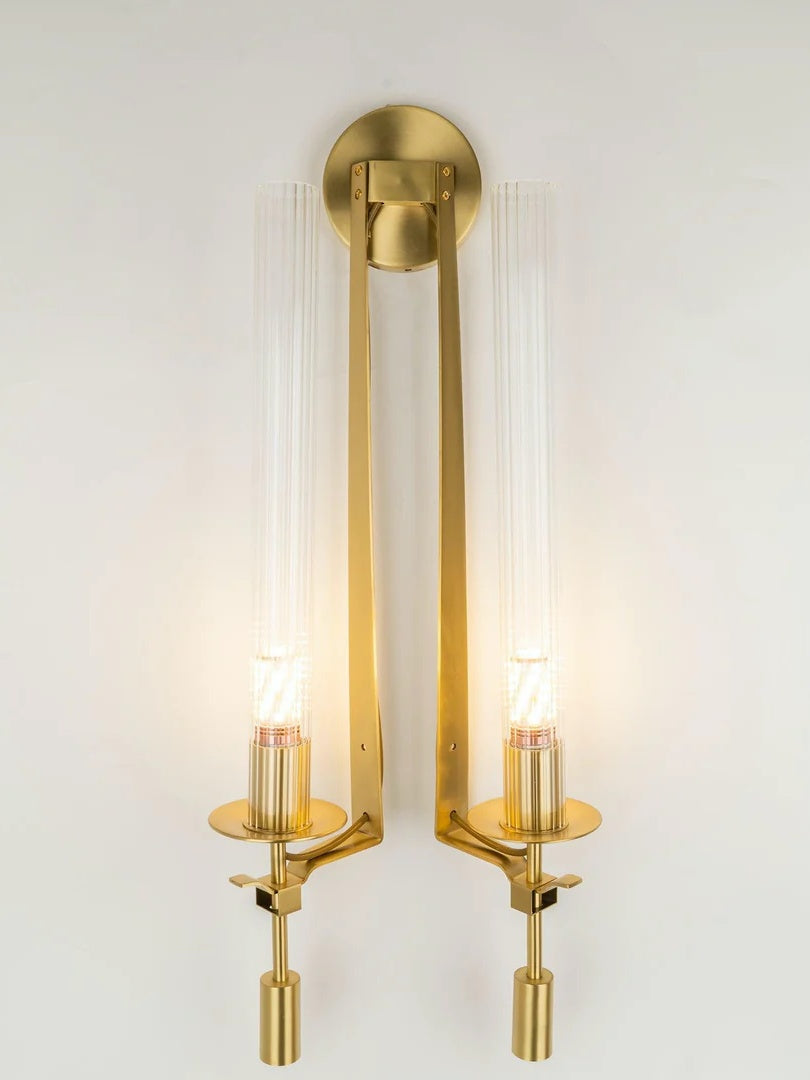 Slim Wall Light with Ribbed Glass and Metallic Modern Frame | Souliia