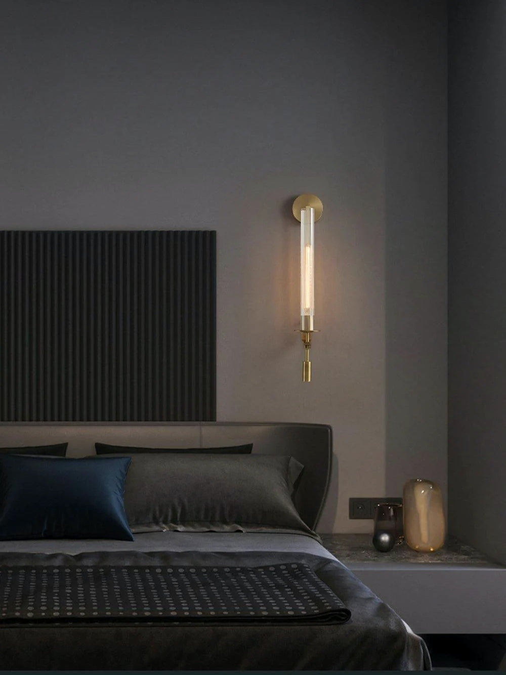 Slim Wall Light with Ribbed Glass and Metallic Modern Frame | Souliia