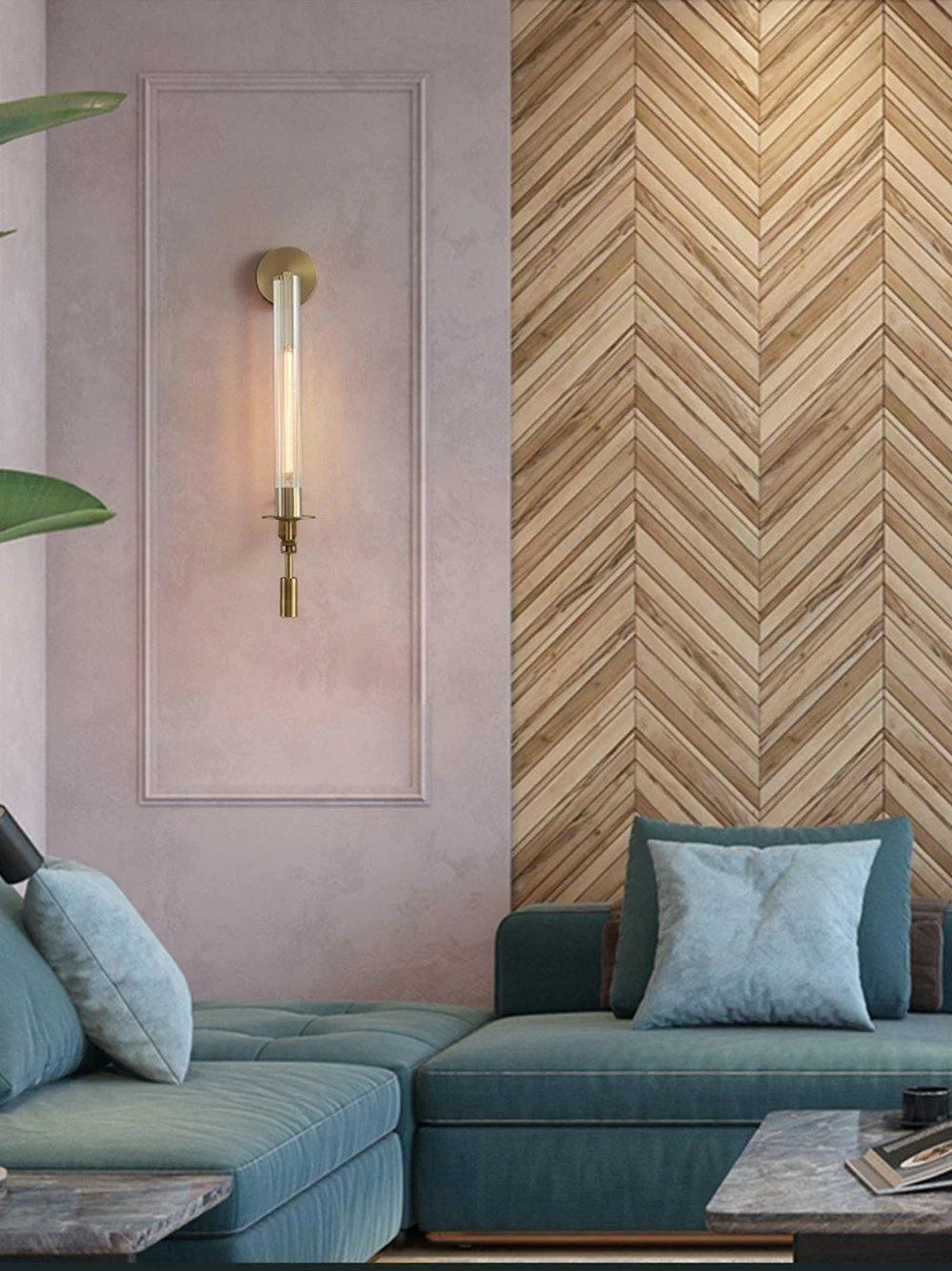 Slim Wall Light with Ribbed Glass and Metallic Modern Frame | Souliia