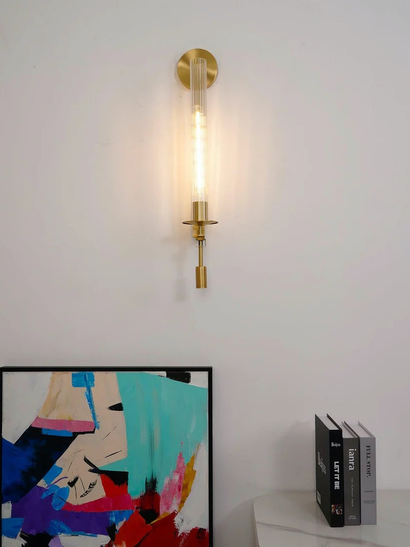 Slim Wall Light with Ribbed Glass and Metallic Modern Frame | Souliia
