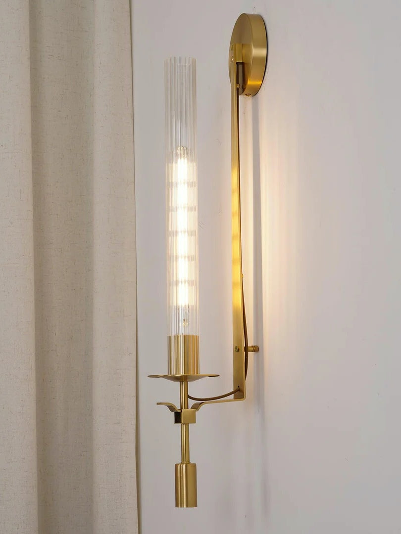 Slim Wall Light with Ribbed Glass and Metallic Modern Frame | Souliia