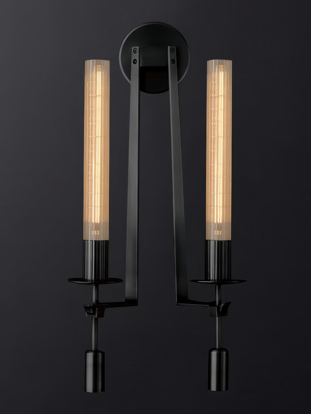 Slim Wall Light with Ribbed Glass and Metallic Modern Frame | Souliia
