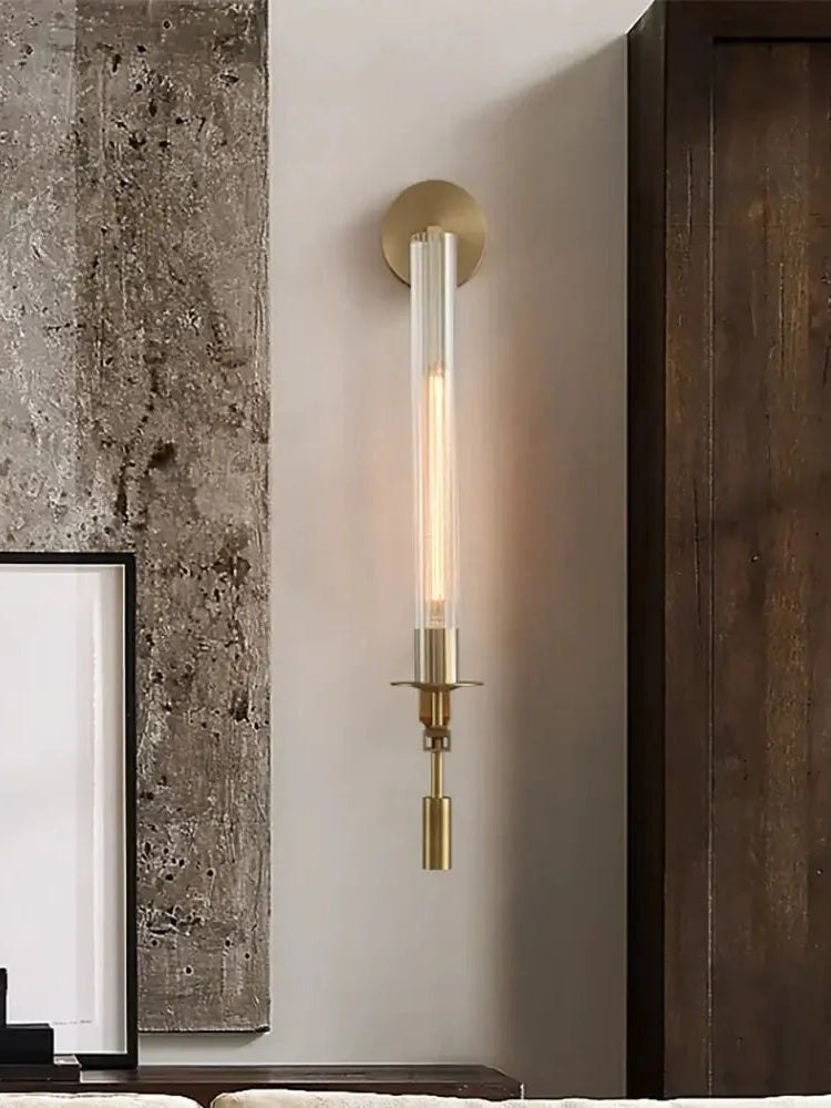Slim Wall Light with Ribbed Glass and Metallic Modern Frame | Souliia