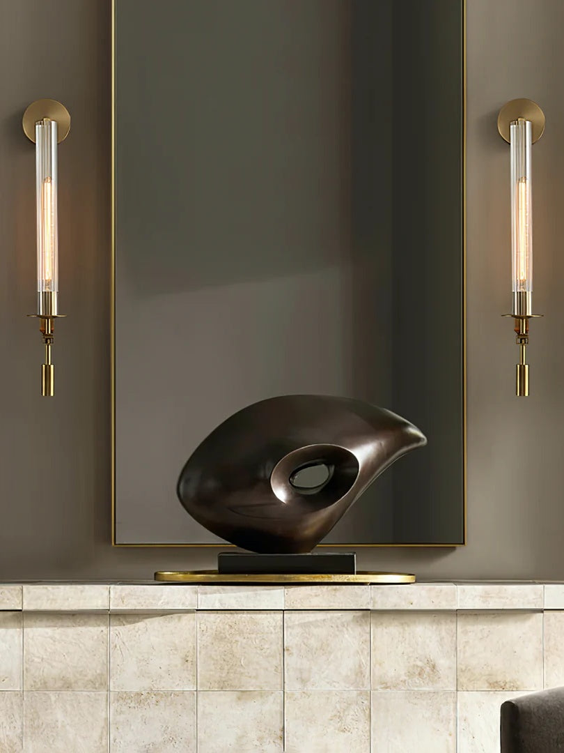 Slim Wall Light with Ribbed Glass and Metallic Modern Frame | Souliia