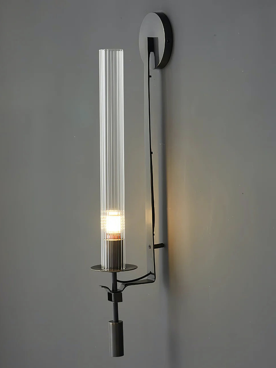 Slim Wall Light with Ribbed Glass and Metallic Modern Frame | Souliia