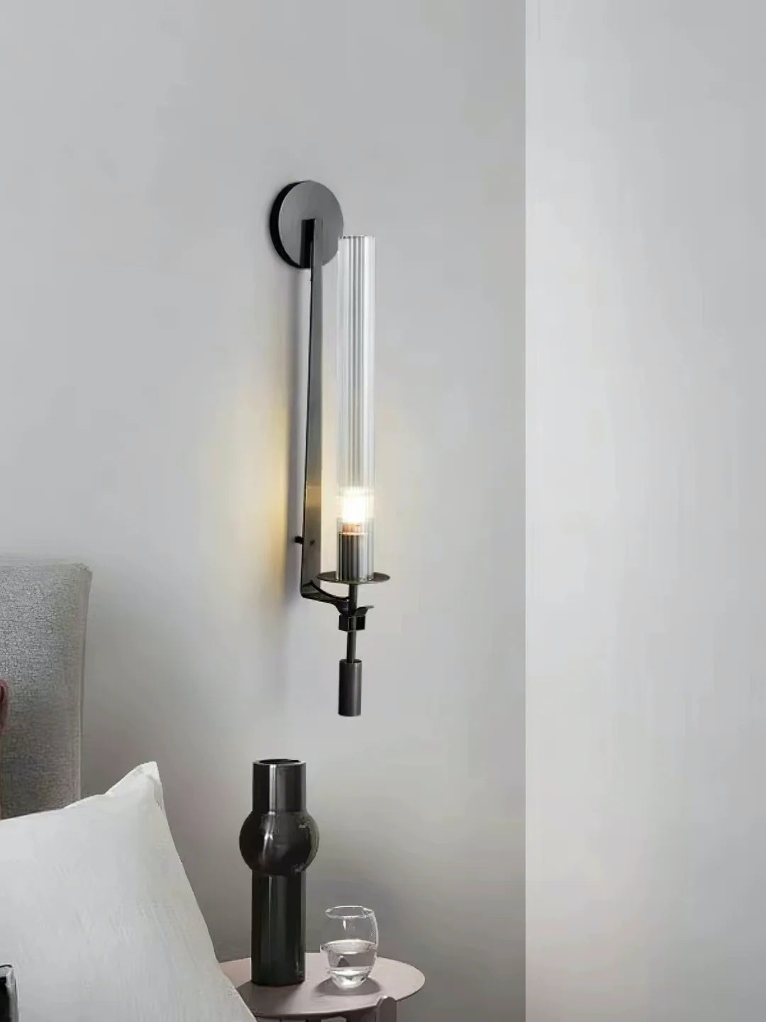 Slim Wall Light with Ribbed Glass and Metallic Modern Frame | Souliia