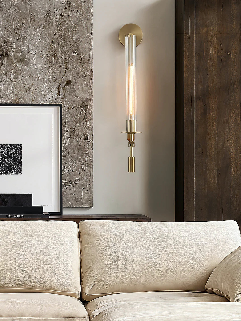 Slim Wall Light with Ribbed Glass and Metallic Modern Frame | Souliia