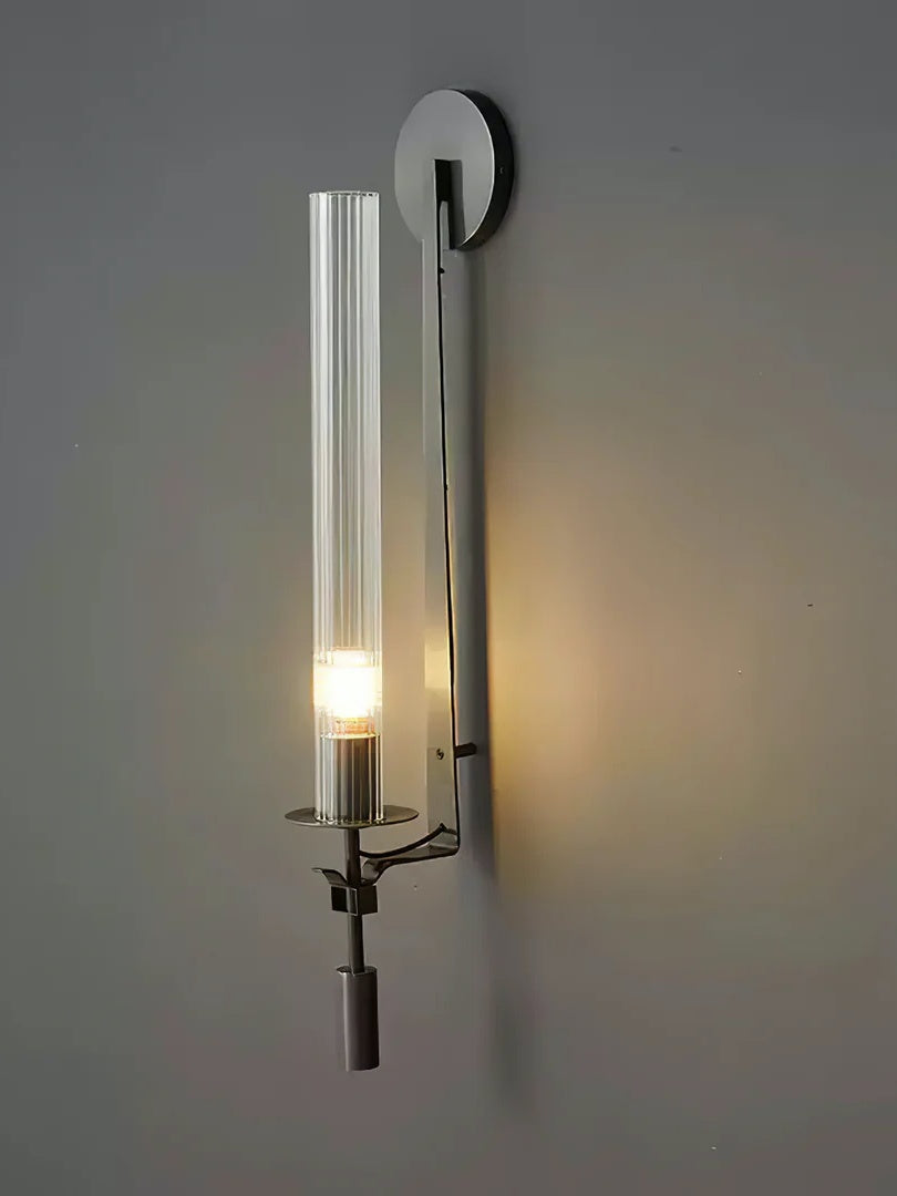 Slim Wall Light with Ribbed Glass and Metallic Modern Frame | Souliia