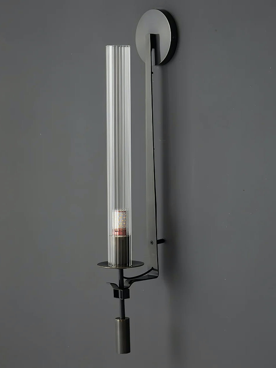 Slim Wall Light with Ribbed Glass and Metallic Modern Frame | Souliia
