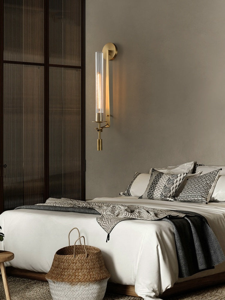 Slim Wall Light with Ribbed Glass and Metallic Modern Frame | Souliia