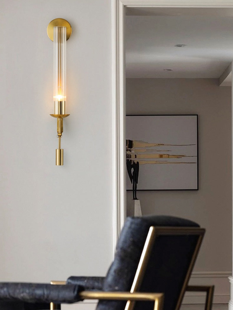 Slim Wall Light with Ribbed Glass and Metallic Modern Frame | Souliia