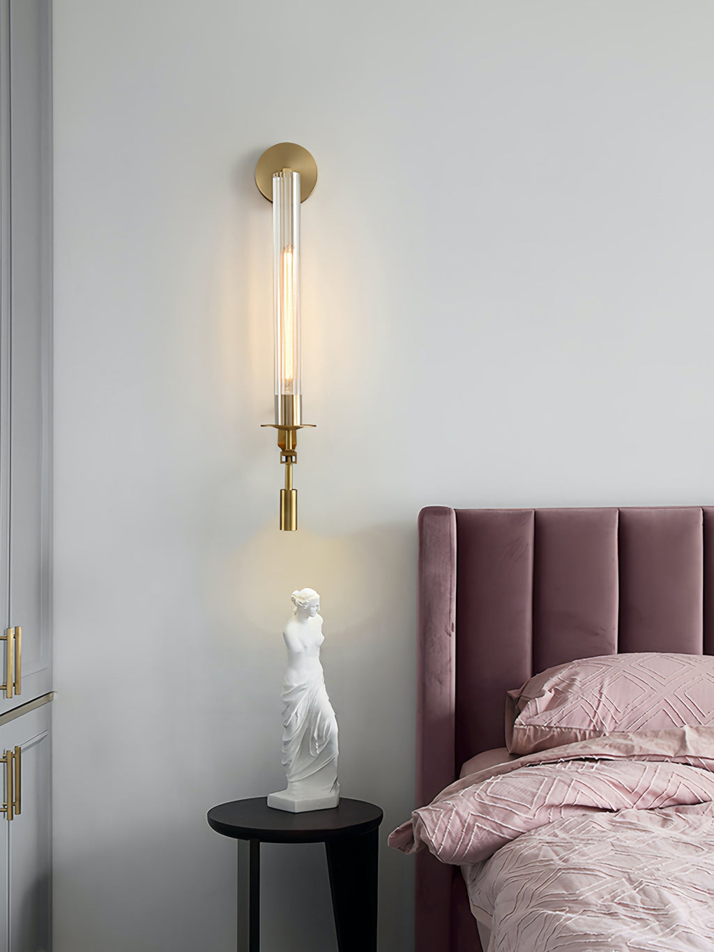 Slim Wall Light with Ribbed Glass and Metallic Modern Frame | Souliia