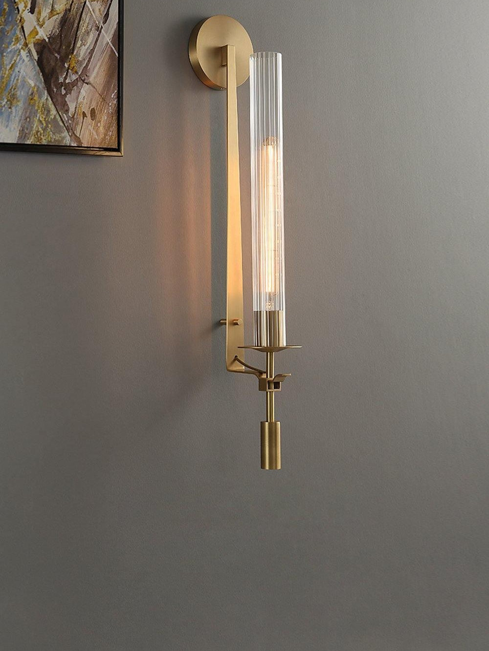 Slim Wall Light with Ribbed Glass and Metallic Modern Frame | Souliia