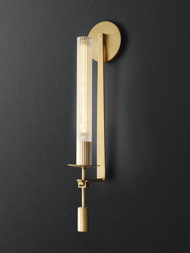 Slim Wall Light with Ribbed Glass and Metallic Modern Frame | Souliia