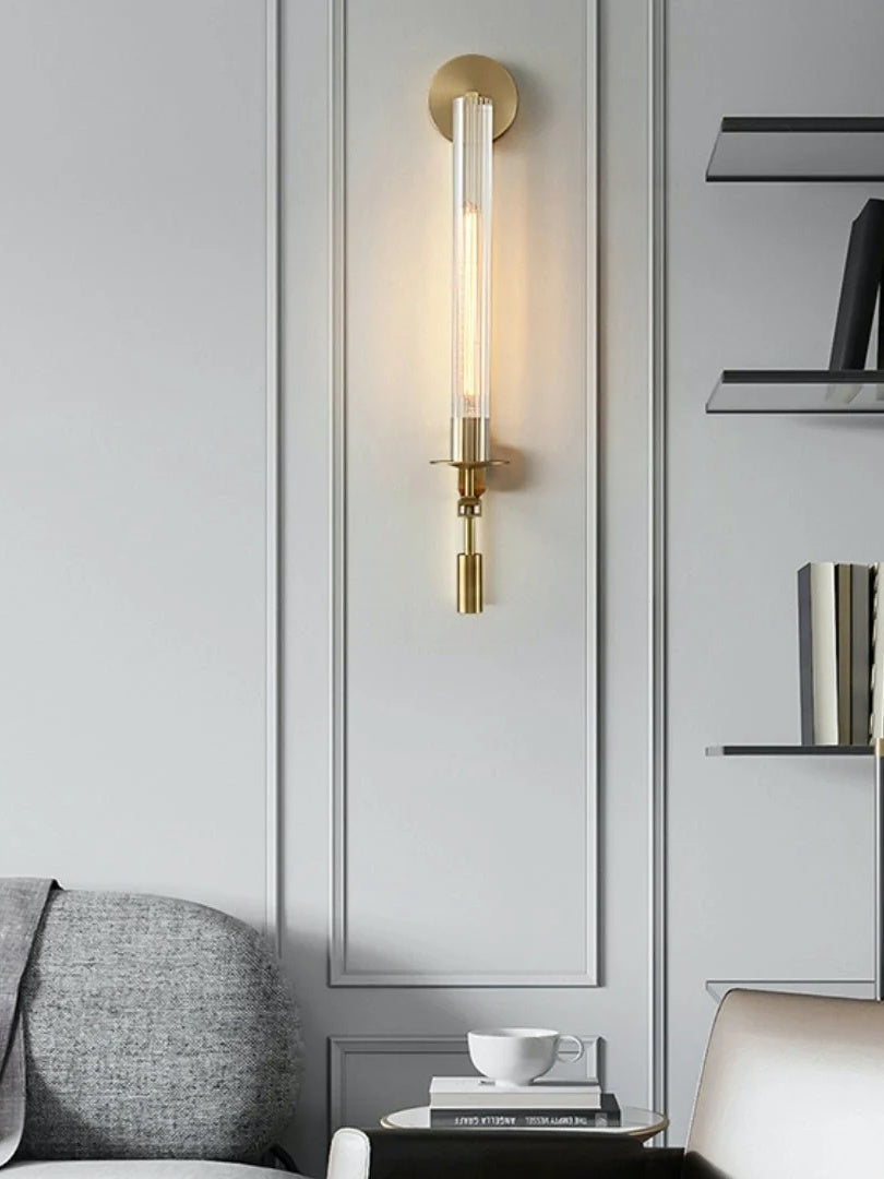 Slim Wall Light with Ribbed Glass and Metallic Modern Frame | Souliia