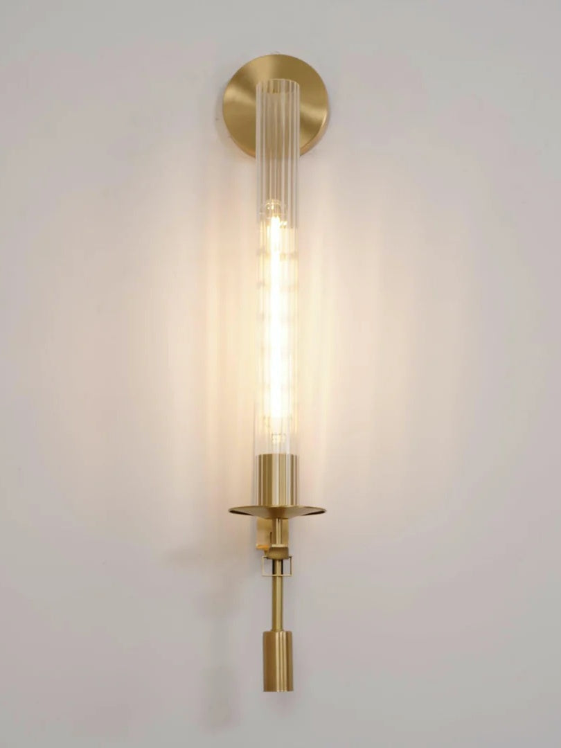 Slim Wall Light with Ribbed Glass and Metallic Modern Frame | Souliia