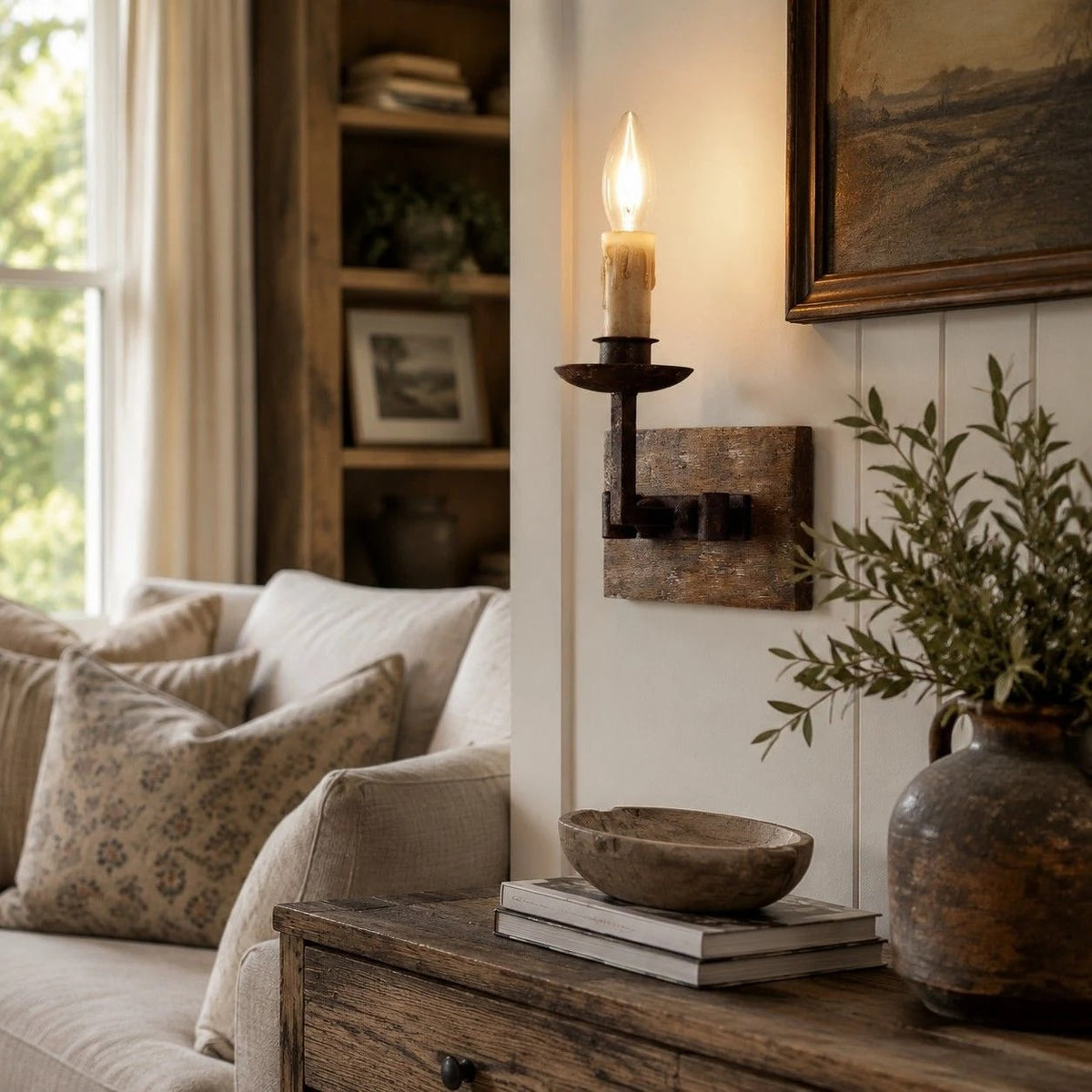Rustic Candle Wood Wall Sconce | Souliia