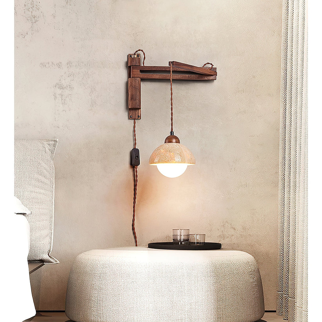 Tia Travertine Swing Arm Plug-in Sconce | Souliia