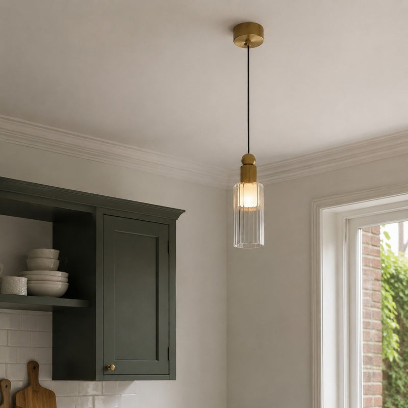 Ribbed Glass Mini LED Pendant Light | Souliia