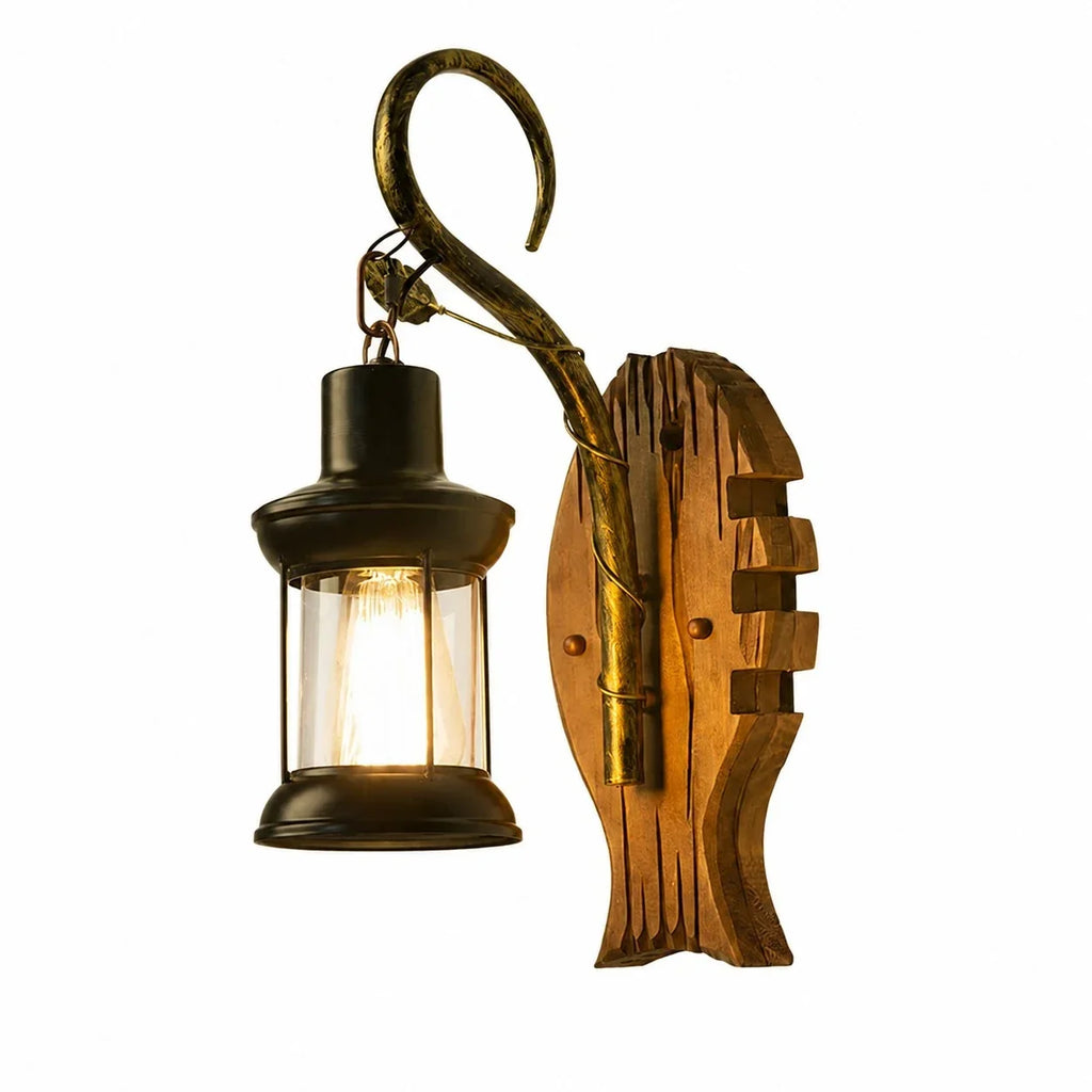 Rustic Ship Wood Industrial Wall Sconce Lamp | Souliia
