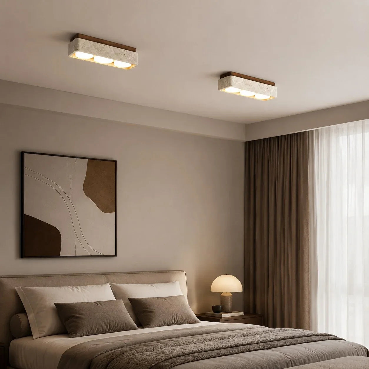 Travertin Quadrat Deckenleuchte mit Holz-Canopy | Souliia