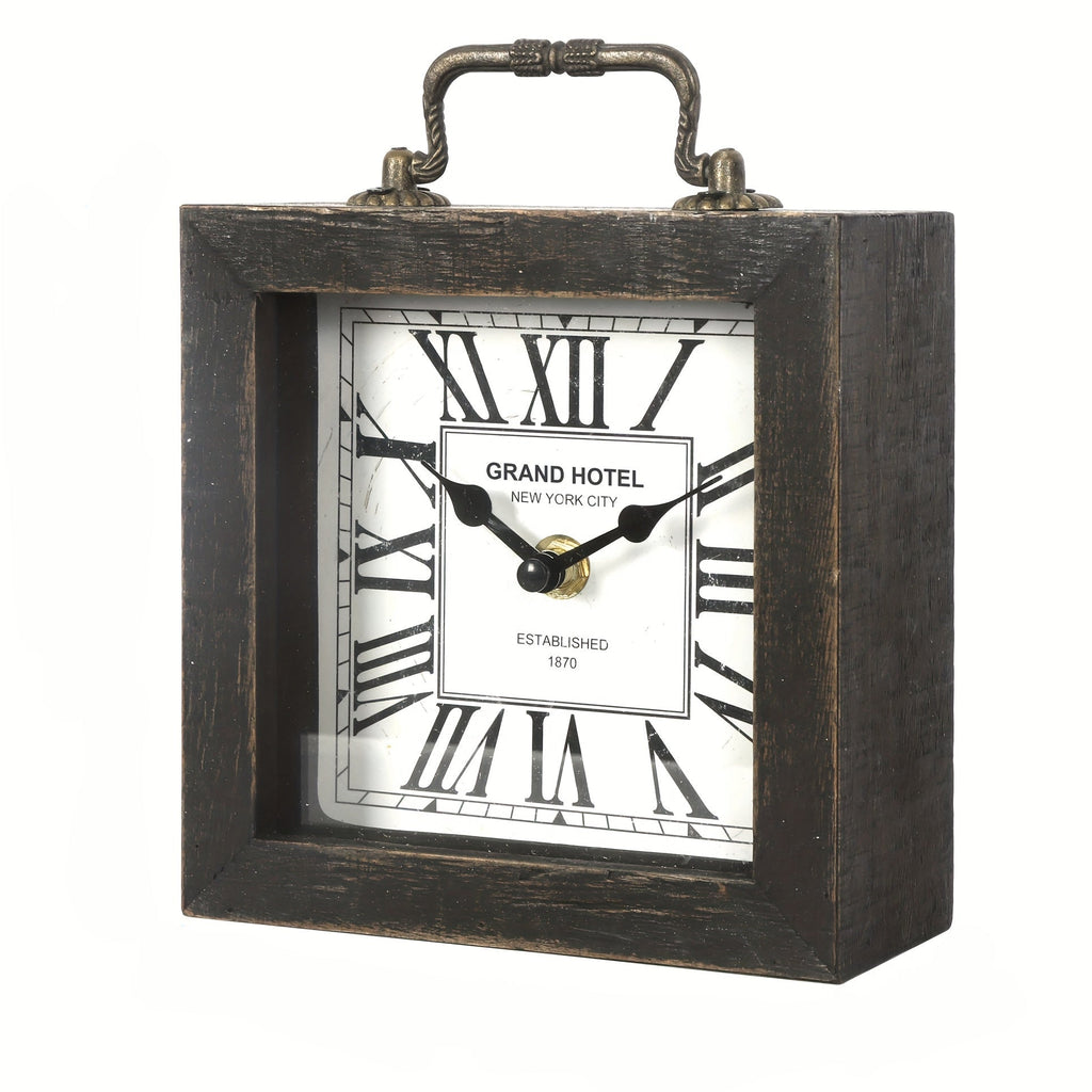Cabinco Rustic Wooden Shelf Clock — Glass Cover