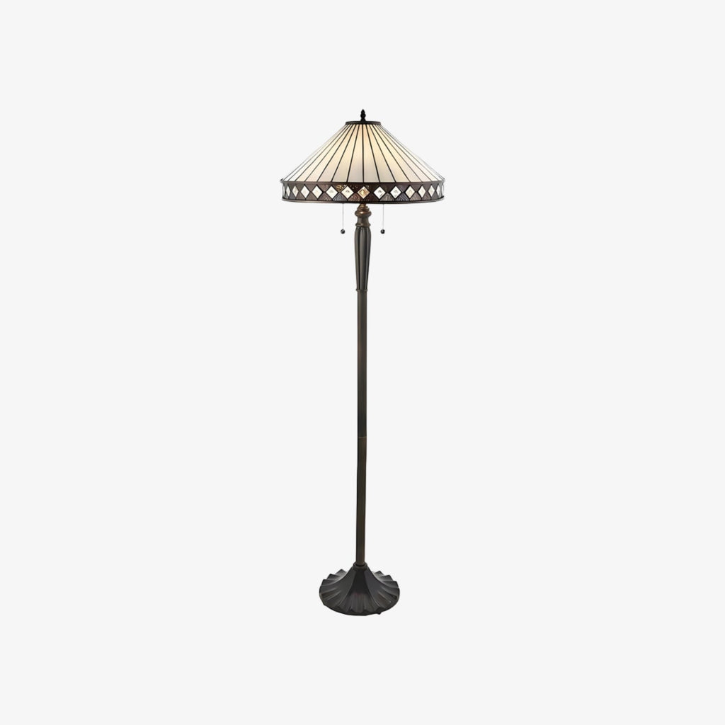 TF Geometric Stained Glass Table Lamp with Amber and Cream Panels – Tiffany Style Accent Lamp for Bedroom and Study | Souliia