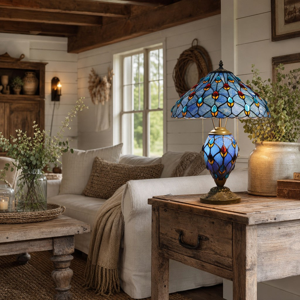 TF Tivanny Art Deco Stained Glass Table Lamp - Vintage Style for Bedroom or Living Room | Souliia