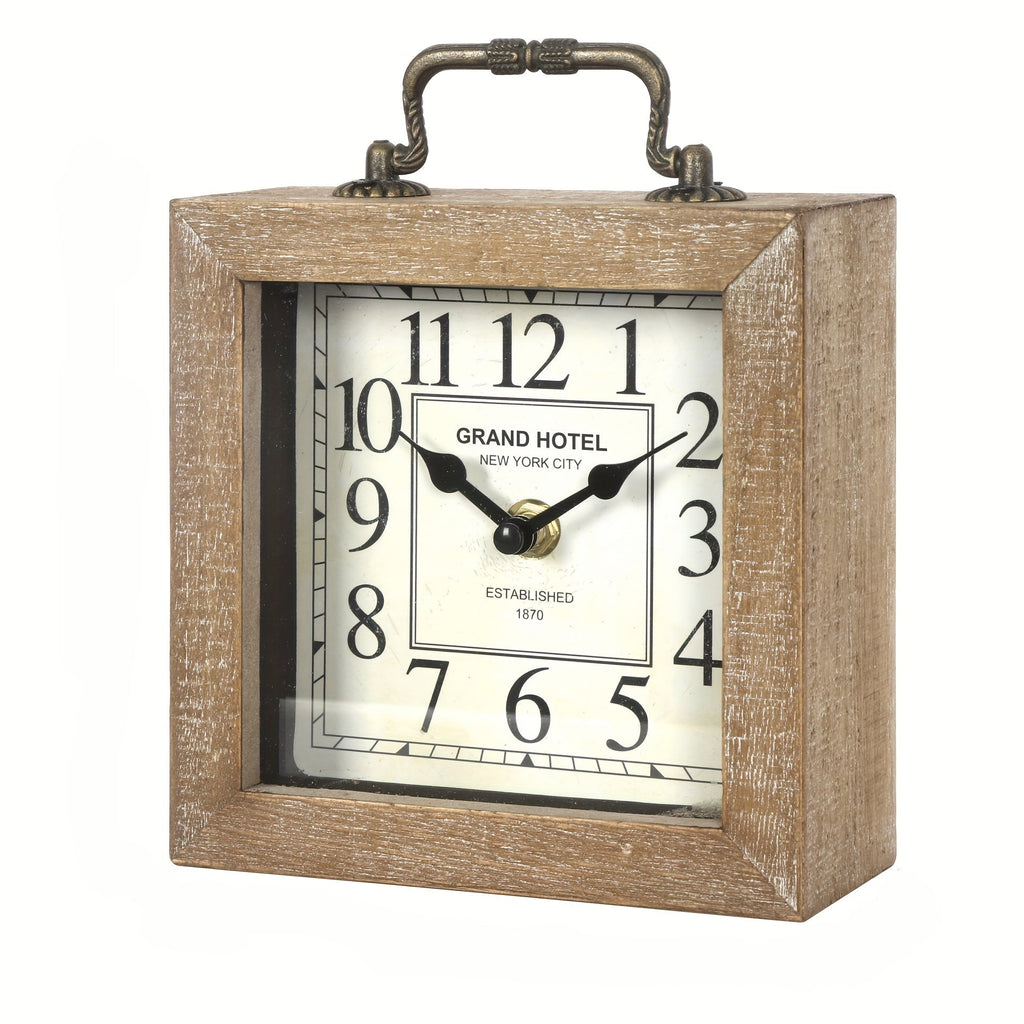 Cabinco Rustic Wooden Shelf Clock — Glass Cover