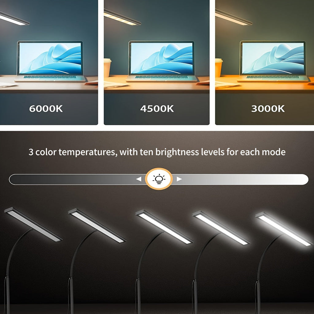 Widelux Ultra-Wide Clip-On Desk Lamp — 3-Color Temperature Control, Secure Desktop Clip