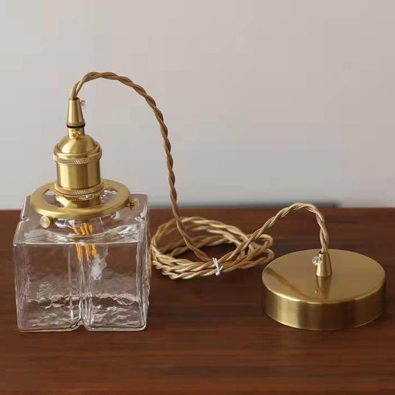 Traditionelle Vintage Quadrat Rechteck Wellen-Glas Eisen 1-Flammige Pendelleuchte für Wohnzimmer | Souliia