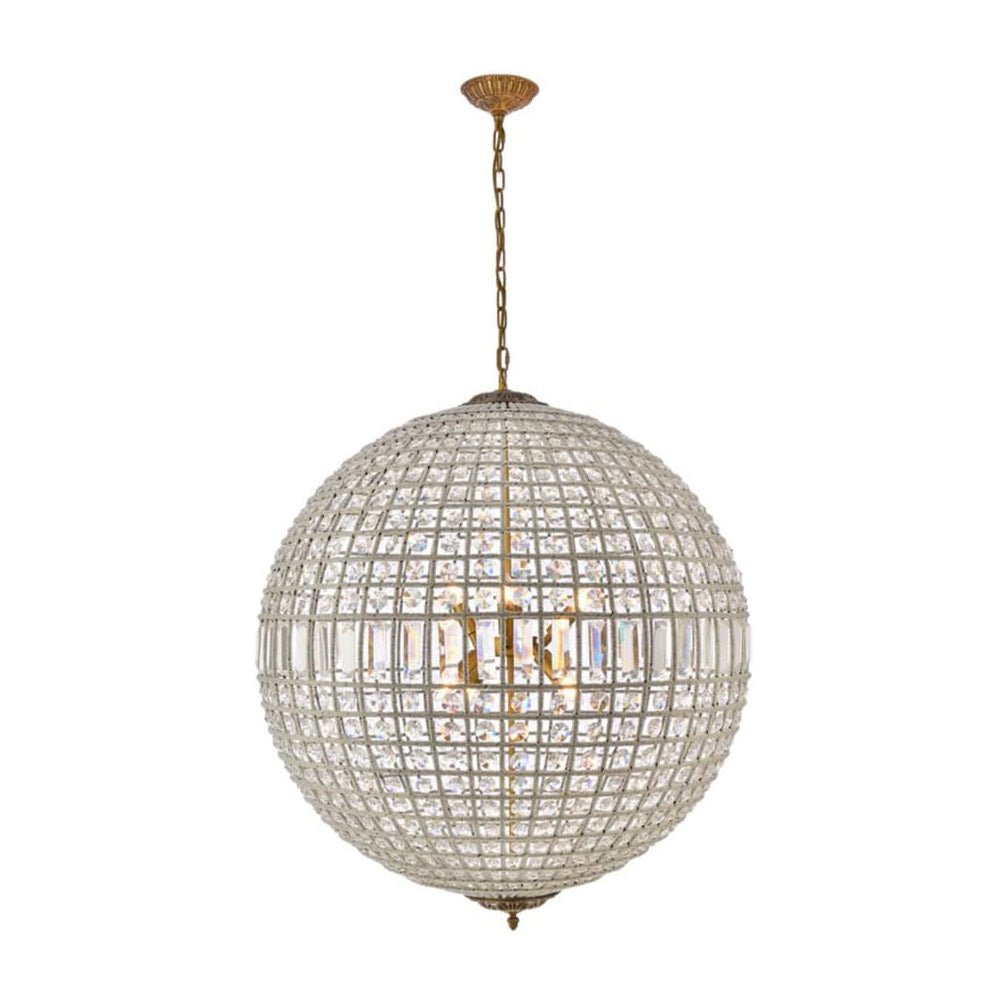 Luxurious Vintage Crystal Globe Chandelier with Antique Brass Finish | Souliia