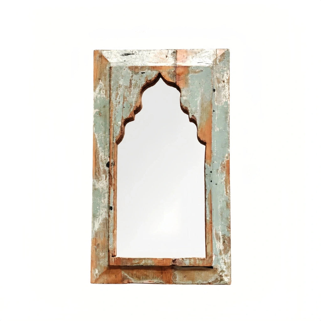 Rustic Carved Wood Arch Wall Mirror | Souliia